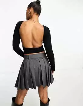 Черный топ с длинными рукавами и открытой спиной ASOS