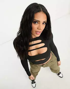 Черный топ с длинными рукавами и разрезами ASOS DESIGN