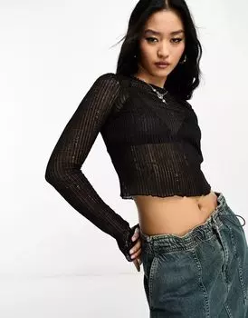 Черный топ с длинными рукавами и рельефной структурой ASOS