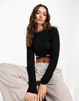 Черный топ с длинными рукавами и ремешками Vila