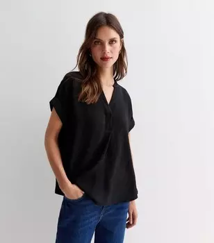 Черный топ с длинными рукавами и V-образным вырезом New Look, черный