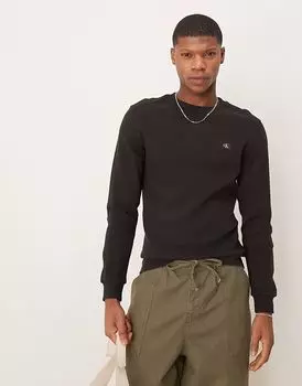 Черный топ с длинными рукавами и вафельной отделкой от Calvin Klein Jeans