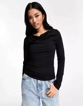 Черный топ с длинными рукавами и воротником-хомутом New Look