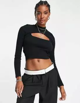 Черный топ с длинными рукавами и вырезом ASOS DESIGN 2 in 1