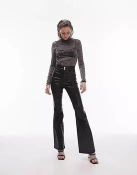 Черный топ с длинными рукавами и высоким воротником цвета металлик Topshop