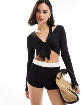 Черный топ с длинными рукавами и завязками спереди ASOS