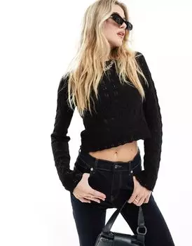 Черный топ с длинными рукавами, связанный крючком Vero Moda, со шнуровкой сзади и вырезом