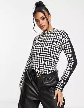 Черный топ с длинными рукавами в базовом слое adidas Originals 'ski chic' с принтом