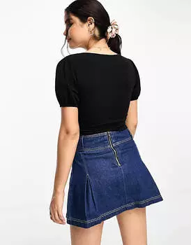 Черный топ с короткими рукавами и швом до груди ASOS DESIGN
