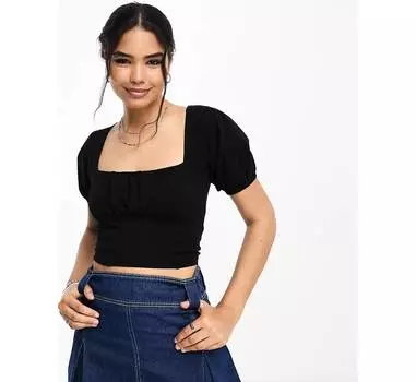 Черный топ с короткими рукавами и швом на груди ASOS DESIGN