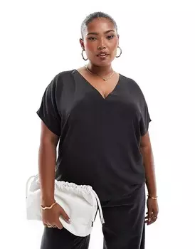 Черный топ с короткими рукавами и v-образным вырезом ASOS DESIGN Curve