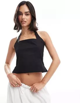 Черный топ с короткими рукавами из поплина ASOS DESIGN