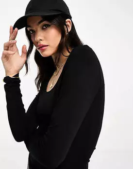 Черный топ с круглым вырезом и длинными рукавами & Other Stories