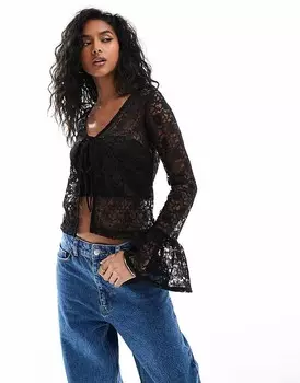 Черный топ с кружевной завязкой спереди ASOS DESIGN