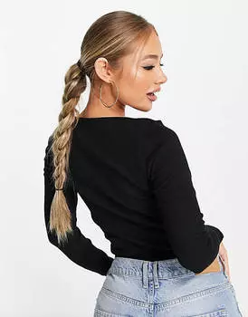 Черный топ с квадратным вырезом и длинными рукавами ASOS DESIGN