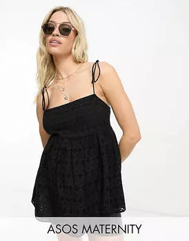 Черный топ с квадратным вырезом и завязками на плечах ASOS DESIGN Maternity