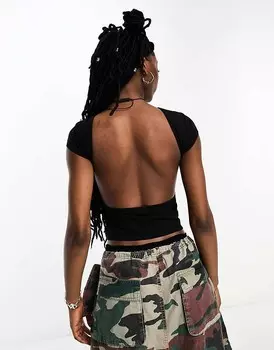 Черный топ с открытой спиной и рукавами ASOS DESIGN