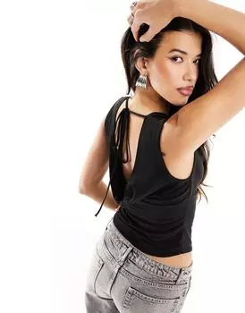 Черный топ с открытой спиной и воротником-хомутом ASOS DESIGN