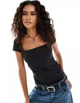 Черный топ с открытым квадратным вырезом Weekday Ariel