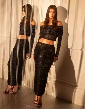 Черный топ с открытыми плечами и длинными рукавами ASOS hotfix