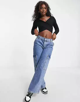 Черный топ с открытыми плечами и длинными рукавами ASOS DESIGN