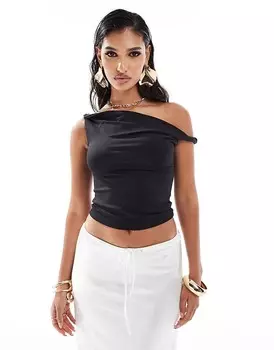 Черный топ с открытыми плечами и перекрученными бретелями ASOS DESIGN