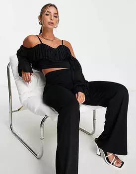 Черный топ с открытыми плечами и рюшами ASOS DESIGN
