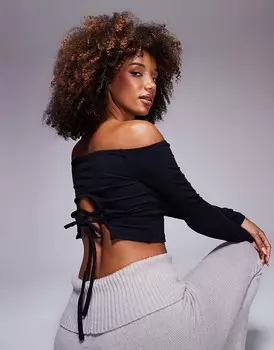 Черный топ с открытыми плечами и шнуровкой на спине ASOS DESIGN