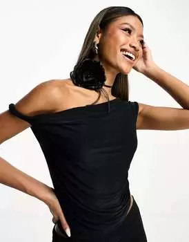 Черный топ с открытыми плечами Soft Touch Soft Touch ASOS