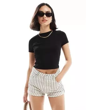 Черный топ с открытыми завязками на спине и короткими рукавами ASOS DESIGN