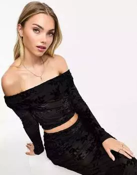 Черный топ с прозрачными сборками и открытыми плечами ASOS