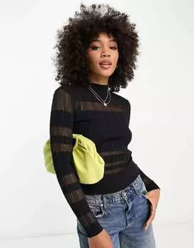 Черный топ с прозрачными вставками и длинными рукавами River Island