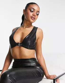 Черный топ с пряжкой из искусственной кожи ASOS DESIGN
