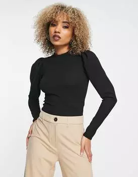 Черный топ с пышными рукавами и высоким воротником ASOS DESIGN - BLACK