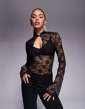 Черный топ с расклешенными рукавами и кружевом ASOS DESIGN