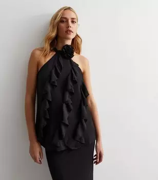 Черный топ с рюшами и бретельками Gini London Gini London, черный