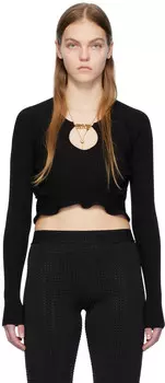 Черный топ с рюшами Versace Jeans Couture