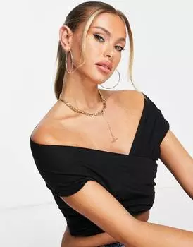 Черный топ с вырезом через плечо и короткими рукавами ASOS DESIGN