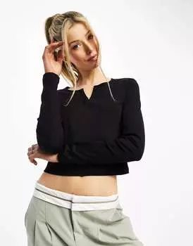 Черный топ с вырезом и длинными рукавами Urban Revivo