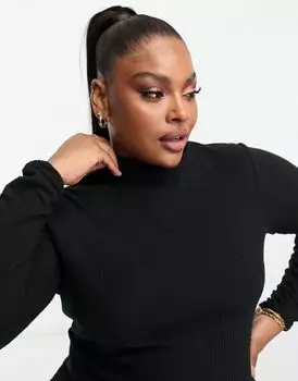 Черный топ с высоким воротником и длинными рукавами River Island