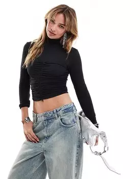 Черный топ с высоким воротником и длинными рукавами Brave Soul