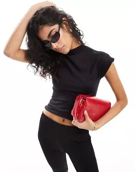 Черный топ с высоким воротником и рукавами Pimkie