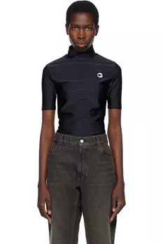 Черный топ с высоким воротом и облегающим вырезом Coperni