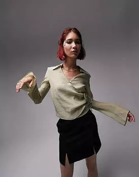 Черный топ с запахом и пуговицами Topshop Tall