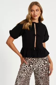 Черный топ с завязками на баске QUIZ Clothing