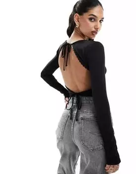 Черный топ с завязками на спине ASOS