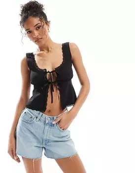 Черный топ с завязками спереди и окантовкой ASOS DESIGN