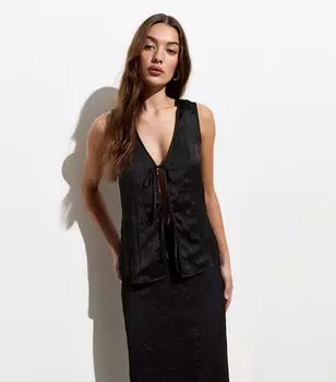 Черный топ с жатой завязкой спереди New Look, черный