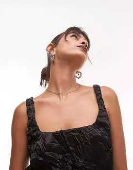 Черный топ с жатым квадратным вырезом Topshop