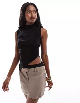 Черный топ со сборками и высоким воротником ASOS DESIGN